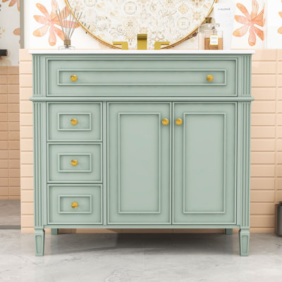 Bathroom Vanity with Sink, 3 Drawers and 2 Soft-Close Doors