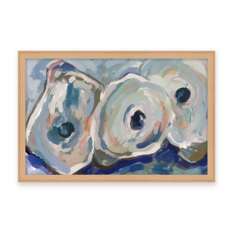 Coastal Retreat Pearlescent Elegance: Oyster Abstract, 16" H x 24" W x 1.125" D, Framed Print, Beige