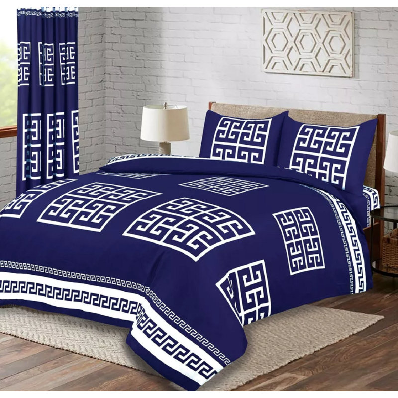 Greek Duvet Cover Set with Pillowcases – Bedding Set, Single, Double & King Size, Red, Kingsize Duvet Cover Set