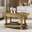 Table basse ovale en bois de 42 po pour le salon, table basse à 2 niveaux en bois massif avec tablette de rangement ouverte, assemblage facile, naturel antique