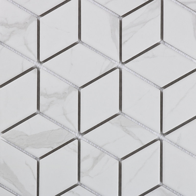 Perfection 1.75" X 3.13" Rhombus Porcelain Mosaic, Carrara