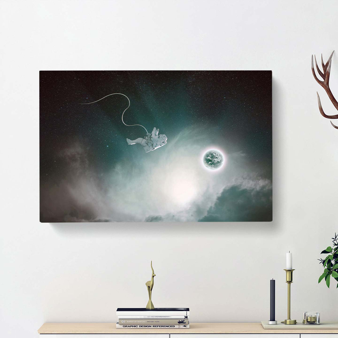 Lone Astronaut In Outer Space In Abstract - Wrapped Canvas