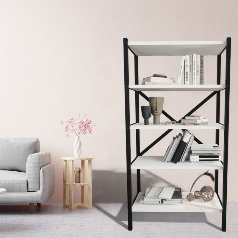 Ahmand 120.6cm H x 67cm W Metal Bookcase, White/Black