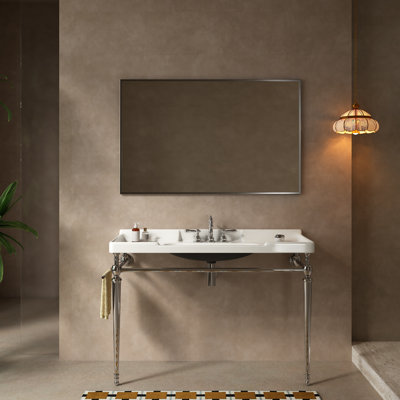 Vici 48" Wall-Mounted Bathroom Console Sink with Ceramic Basin, Stainless Steel Support Legs & Towel Bar