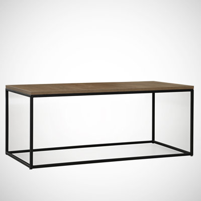 Modern Coffee Table with Metal Legs, Caucasian Oak Finish, 37.4 x 16.9 x 21.3 inches | 100% Melamine Coated Particle Board, 0.7 inches Thick | Electrostatic Powder Coated Legs | Stylish Industrial Design for Living Room