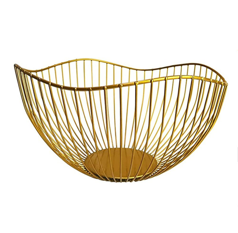 Kitchen Counter Fruit Bowl Large Fruit Basket Bowl Metal Wavy Storage Basket Kitchen Vegetable And Fruit Bowl, Used To Hold Fruits, Vegetables And Bread (gold)