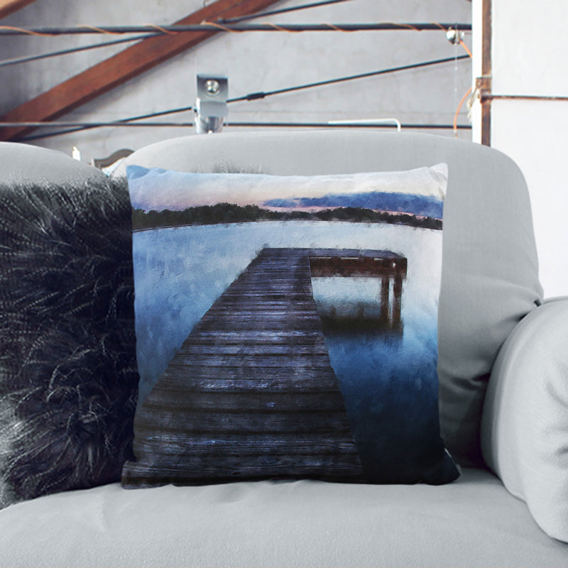 Lake Jetty Painting Scatter Cushion with Filling, 55cm H x 55cm W x 20cm D, Black