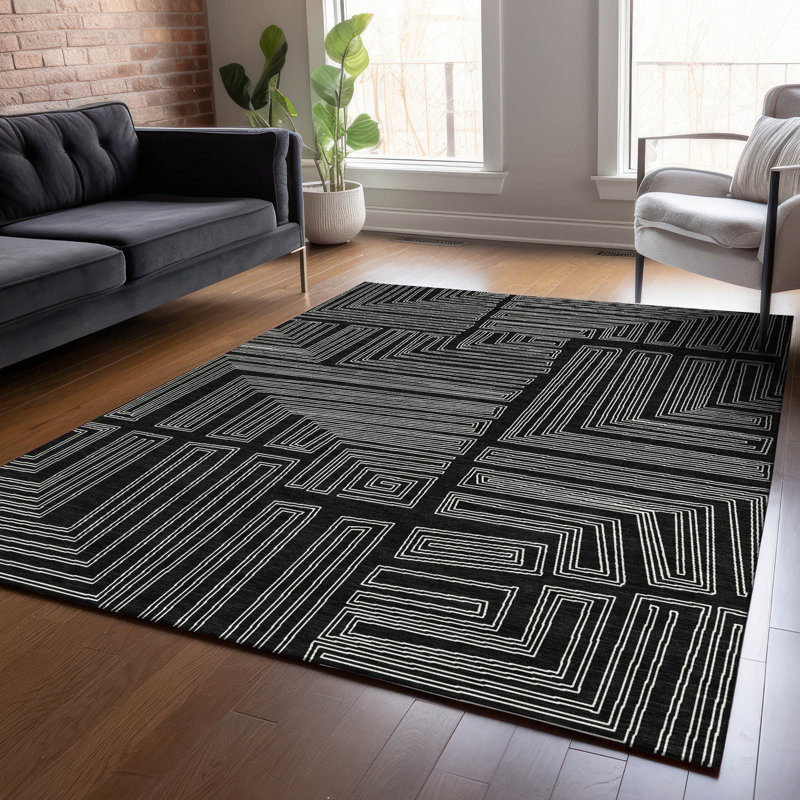 Tapis intérieur / extérieur noir Clayra , 2 pi 6 po x 3 pi 10 po