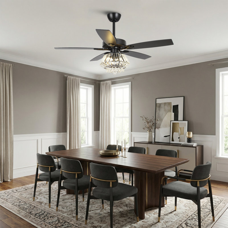 Micah 52'' Crystal Chandelier Ceiling Fan with Light Kit and Remote Control, Matte Black