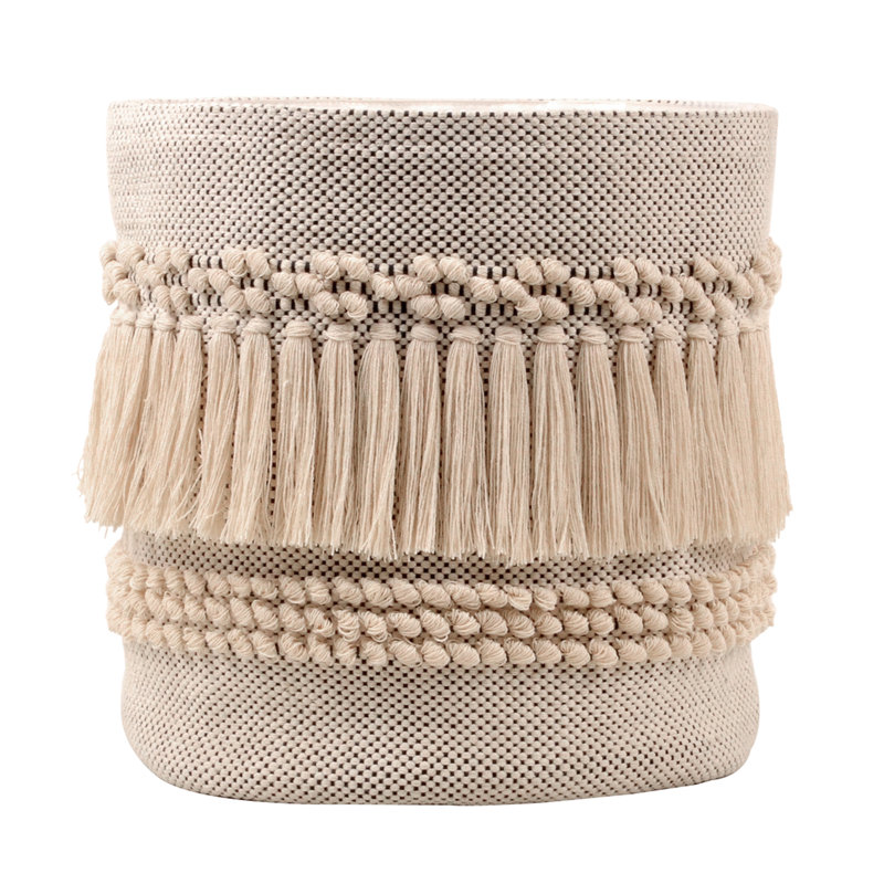 Panier en coton texturé brun avec pampilles 12 po.