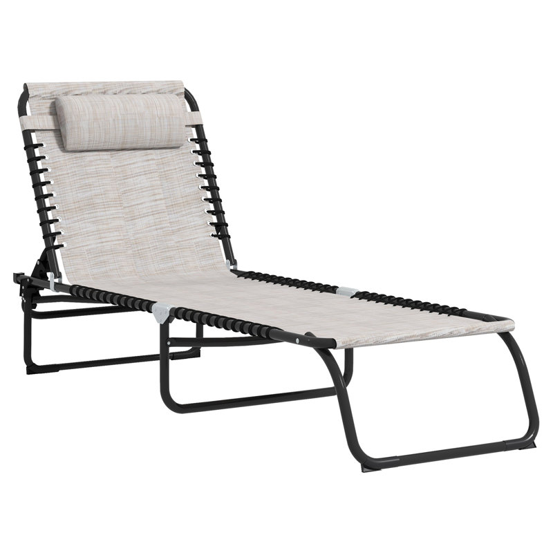 Chaise longue pliable, dossier inclinable à 3 positions, conception portable et filet respirant pour la piscine, le camping, la randonnée - blanc crème