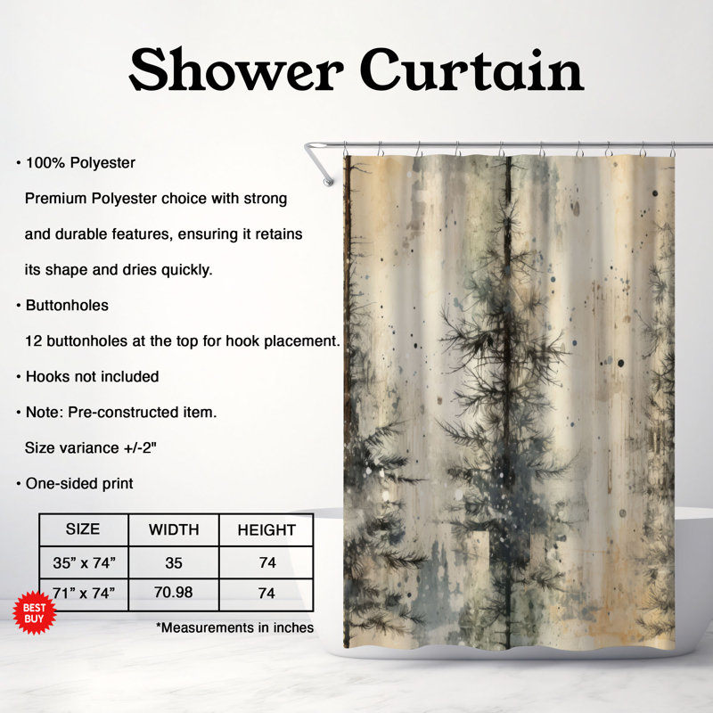 Rideau de douche Snowy Arbor - Premium, H 74 po x l 71 po