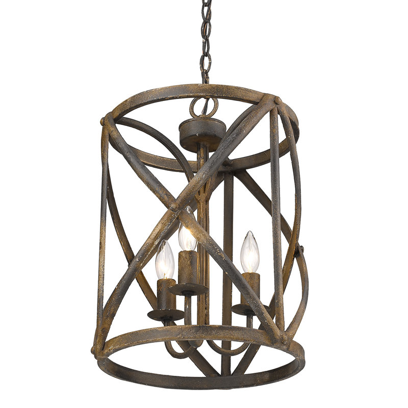 Luminaire suspendu cylindrique à 3 lumières, Fer noir antique