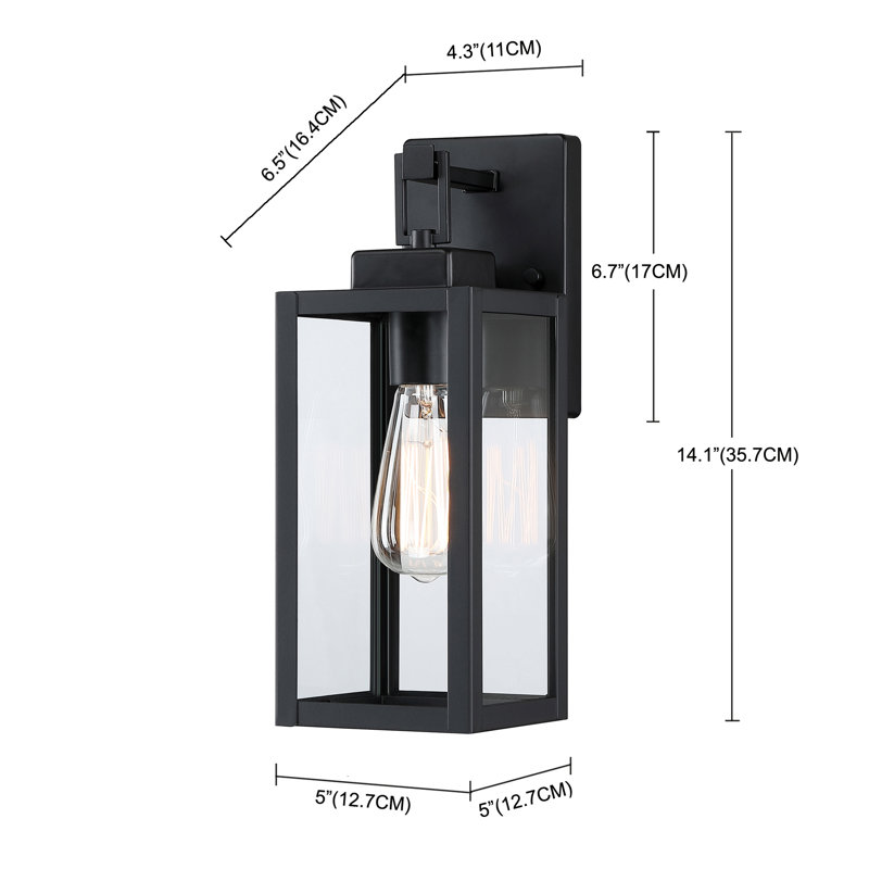 4-pack 1-Light Outdoor Wall Light with Matte Black Finish & Clear glass shade, 14" H x 5" W x 6.46" D