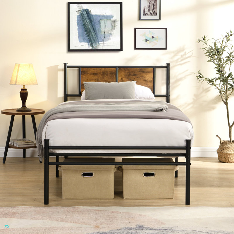 Twin Size Metal Bedframe, Twin, Dark Brown