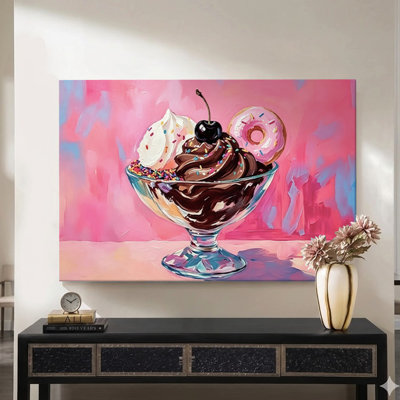 Modern Kitchen 'Ice Cream Sundae' Pink Canvas Wall Art Print