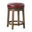 Tabouret rond pivotant à hauteur de comptoir 2, siège pivotant à 360 degrés en similicuir rouge, garniture cloutée, structure en bois massif, finition brune-648368461