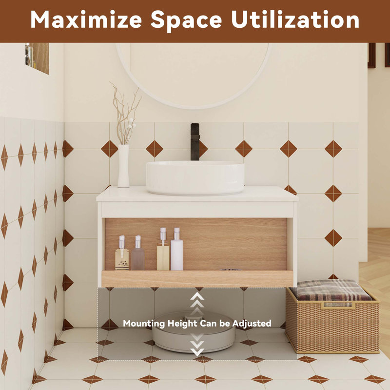 Meuble-lavabo mural peu encombrant avec rangement ouvert, 30"