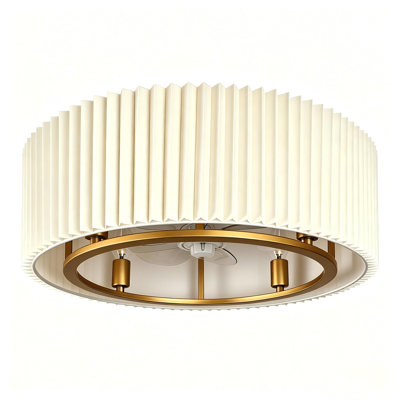 Ventilateur de plafond encastré en tissu plissé beige moderne de 20 po avec lumière, ventilateur DC réversible caché à 7 pales avec télécommande pour chambre d'enfant