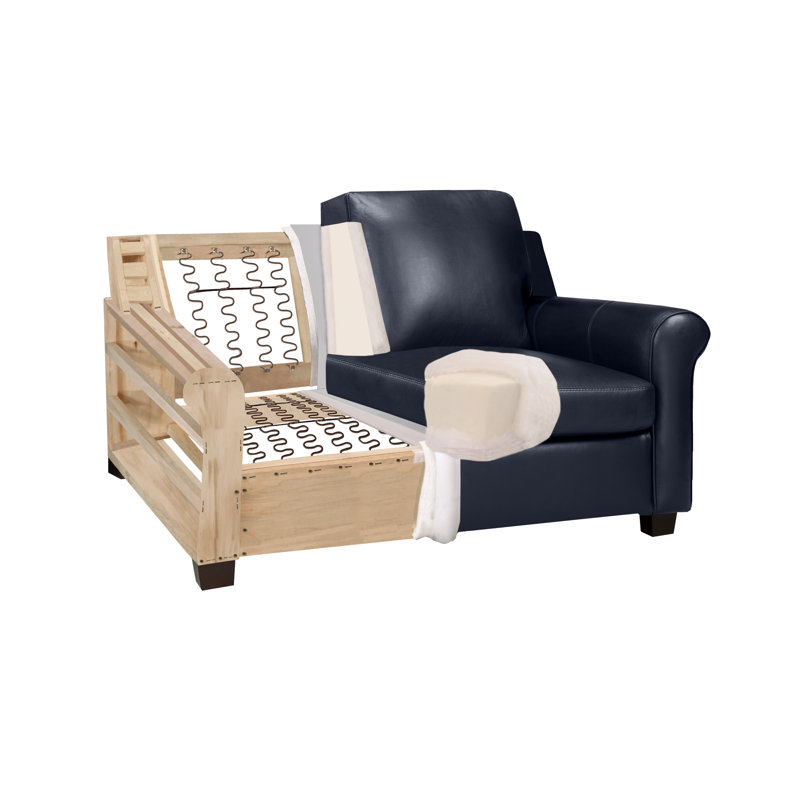 Canapé Ambrie, Cuir bleu marine, H 36 po x l 58 po x P 37 po