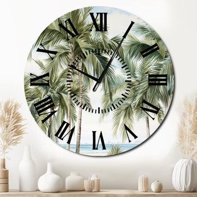 Palms Palm Trees On The Beach I - Palm Trees Black Face Wall Clock