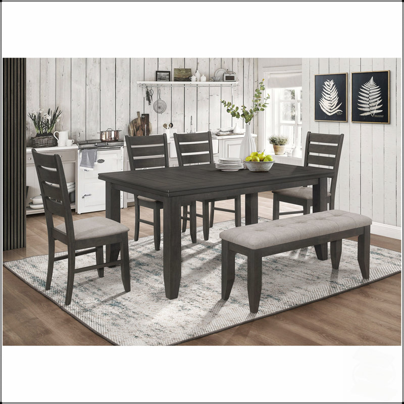 Ensemble de salle à manger rectangulaire moderne six pièces avec banc et chaises pour des espaces de rassemblement polyvalents à la maison