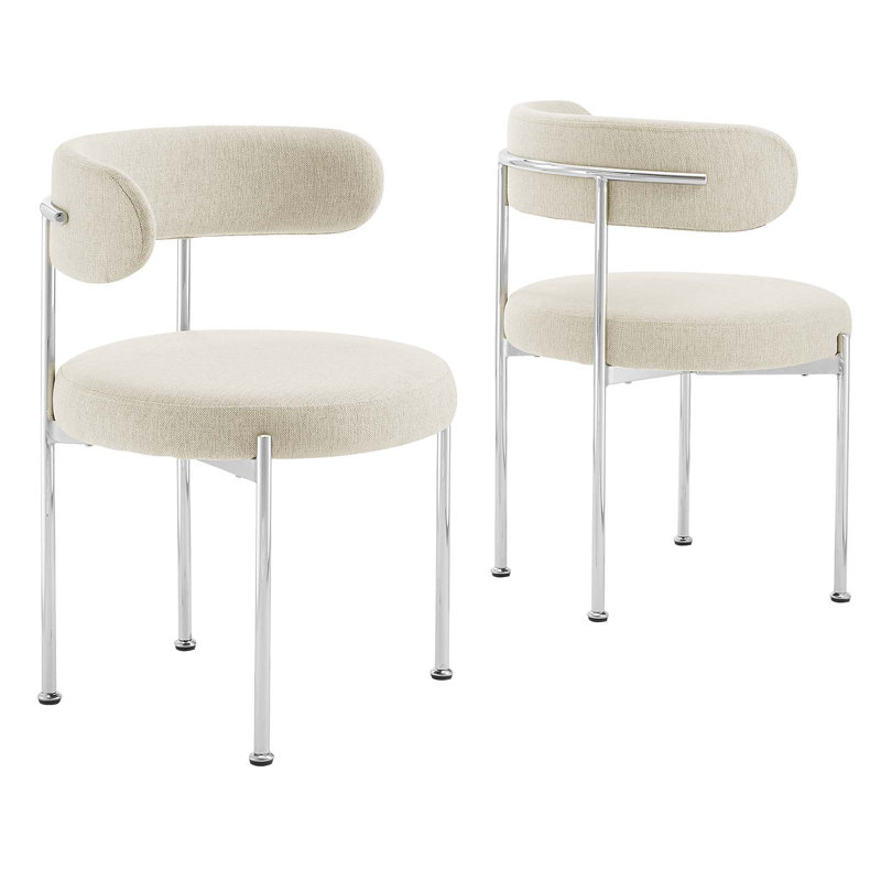 Modway Albie Fabric Dining Chairs, Beige, Silver