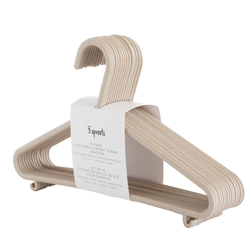 Eco-Friendly Wheat Straw Beige Children's Clothes Hangers, Pack of 30
