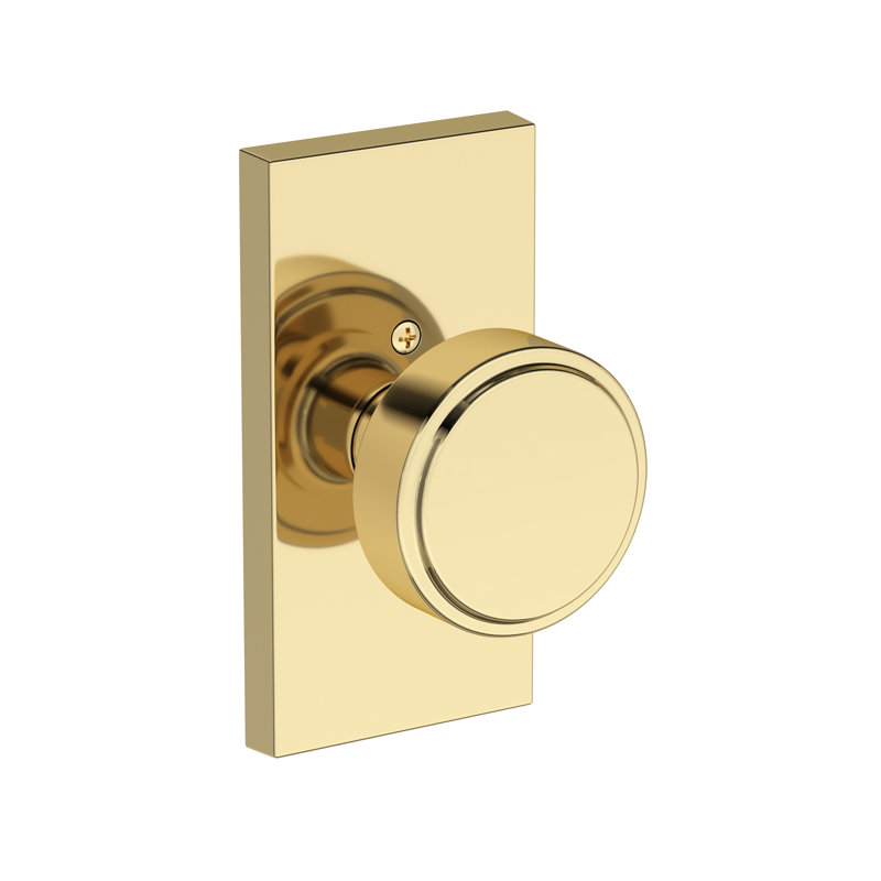 Vashon Passage Knob with Contemporary 5in Rose in Polished Chrome, Unlacquered Brass
