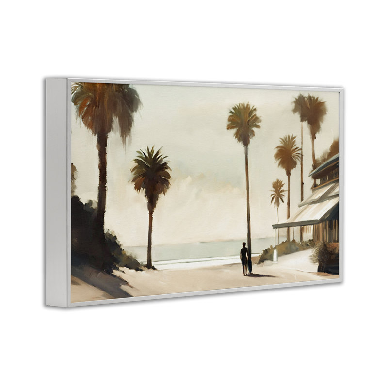  «Tropical Café Del Mar», art giclée par Noah Bay, H 12 po x l 18 po, Estampe numérique encadrée blanc bord de mer