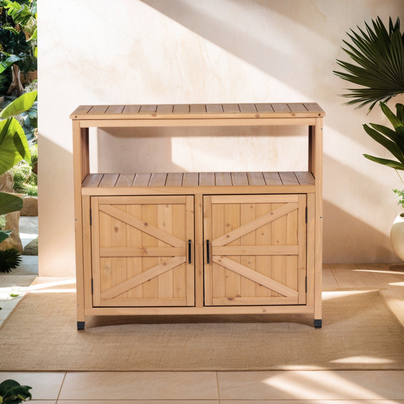 Table de bar d'extérieur et d'intérieur avec grand espace de rangement, conception à lattes pour sophistication, bois de sapin de haute qualité, buffet en bois de 38,09 po de hauteur, aspect classique et solide