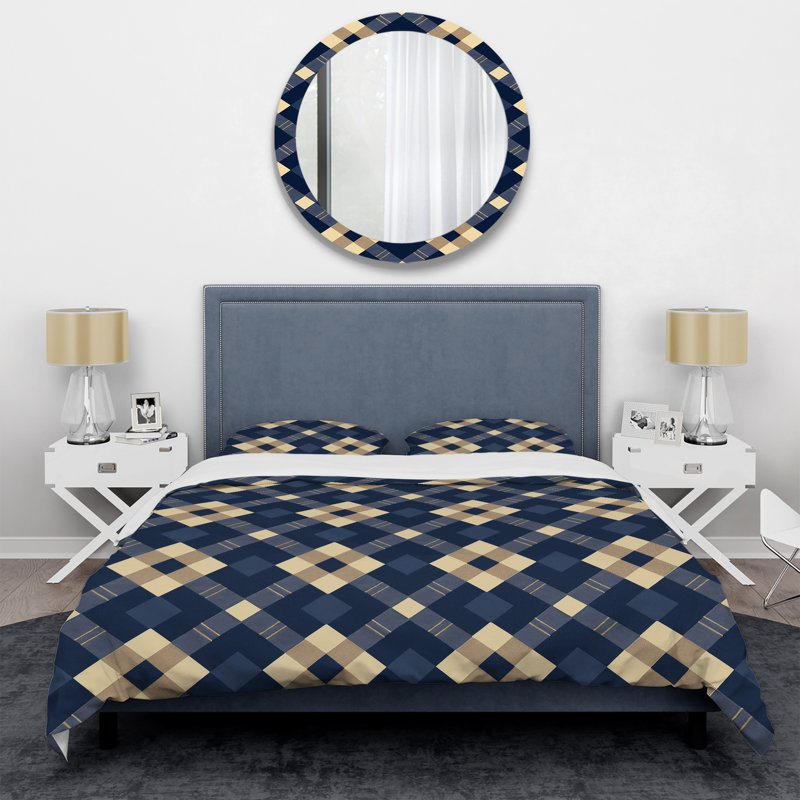Ensemble de housse de couette moderne à imprimé vichy bleu et jaune, Housse de couette très grand et 2 très grandes t