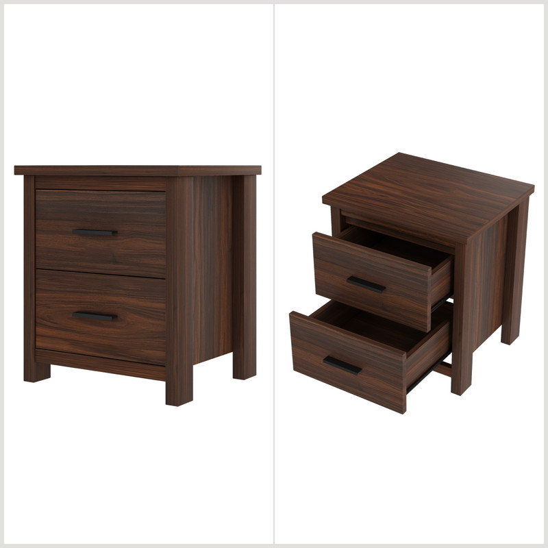 Ensemble de chambre à coucher 4 pièces, table de chevet incluse, Noyer