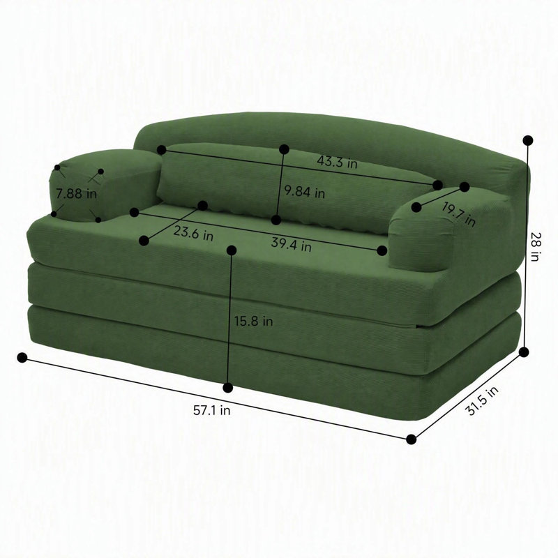 Canapé-lit pliable deux places en velours côtelé - Canapé convertible en mousse haute densité, Vert