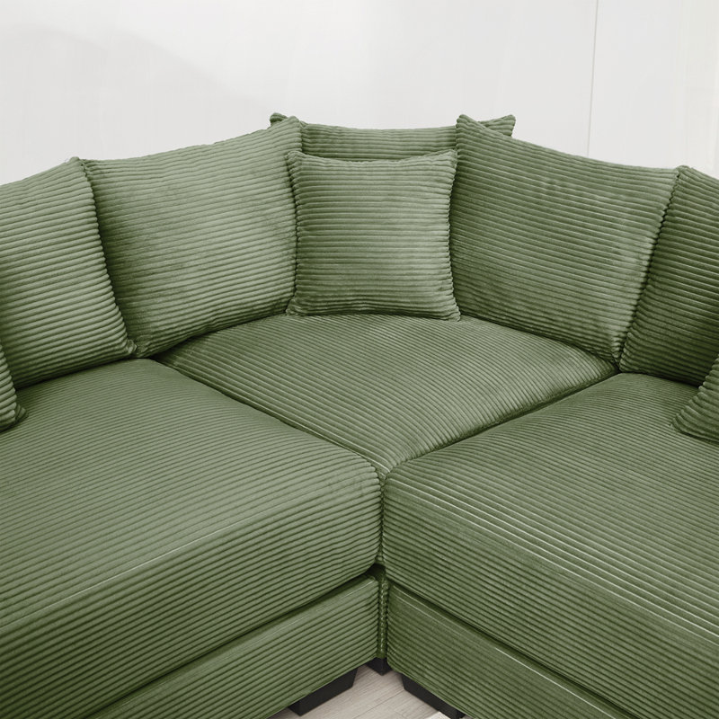 Luxueux canapé en velours côtelé surdimensionné avec design ergonomique et coussins décoratifs pour le confort, Vert
