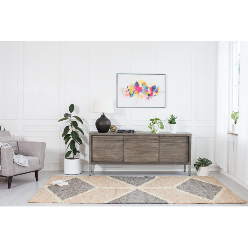Kenyetta Geometric Hand-Loomed Jute/Sisal Area Rug in Gray/Ivory/Tan, Rectangle 7'6" x 9'