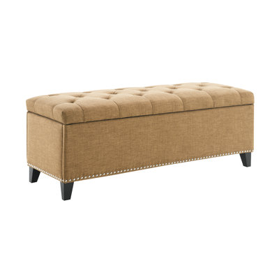 47.5" Storage Ottoman, Storage Bench With Safety Close Hinge, Linen Button-Tufted Ottoman For Living Room, Entryway, Hallway, Foot Rest, Support 500Lbs - Brown