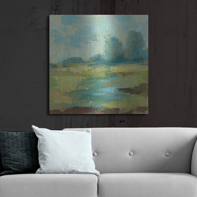 Art mural luxueux «Windsor Blue Field 4» par Silvia Vassileva, 36 po x 36 po, H 36 po x l 36 po