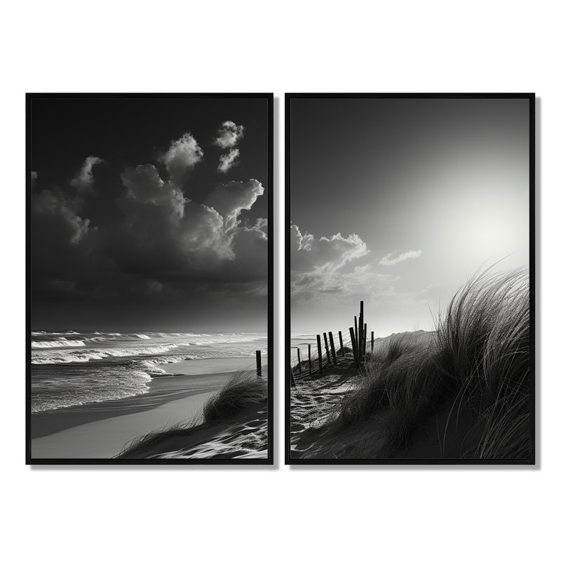 «Black and White Beach Scenery II - Black Coastal», art mural 2 pièces, H 36 po x l 48 po, Noir