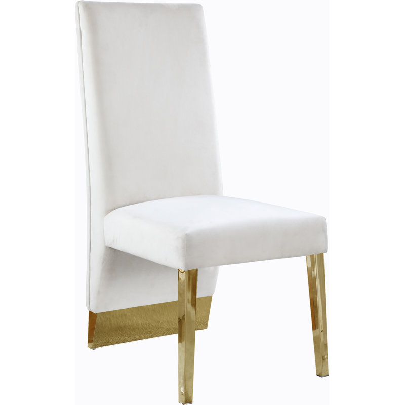 Chaise rembourrée Elia, Or, Velours crème