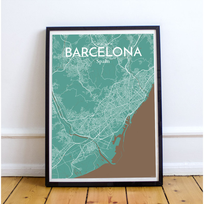 Barcelona City Map - No Frame Print, 43.2 cm H x 27.9 cm W x 0.1 cm D
