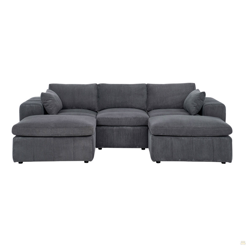 Canapé modulaire rembourré à large accoudoirs avec 2 repose-pieds Cordory