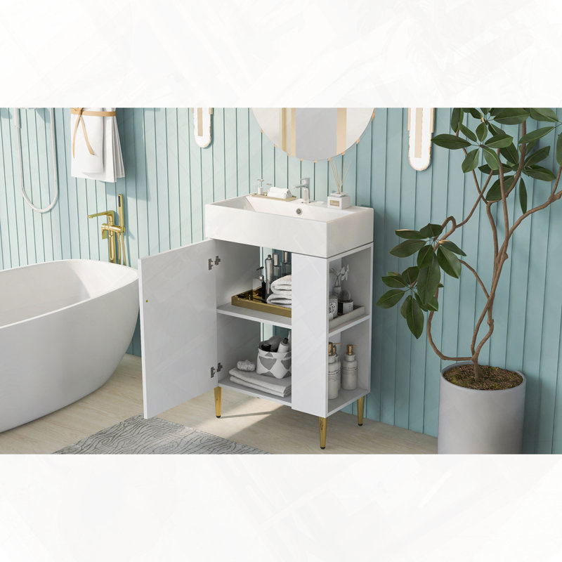 Meuble-lavabo simple en céramique, Blanc