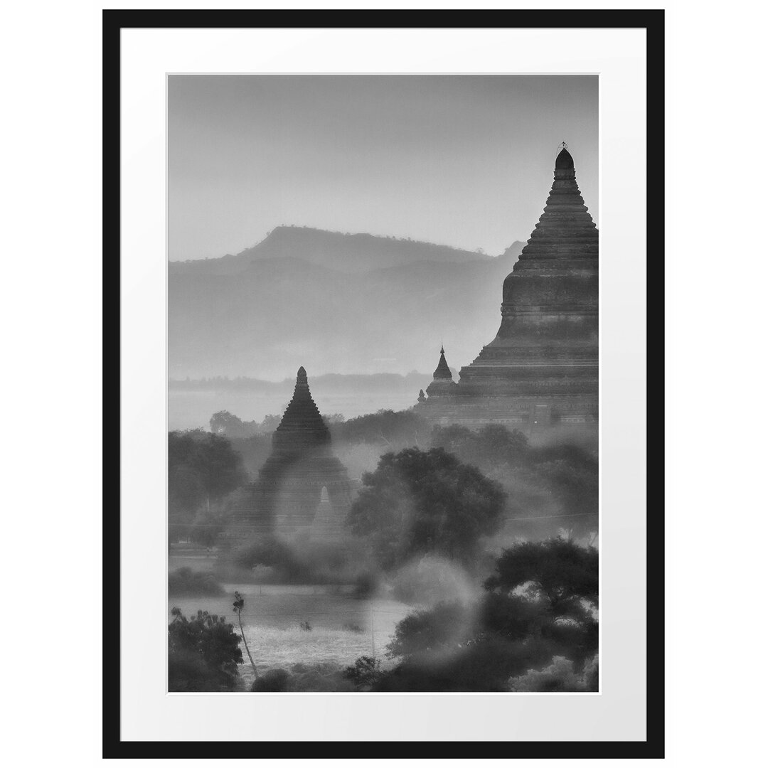 Gerahmtes Poster Buddha Tempel im Sonnenuntergang