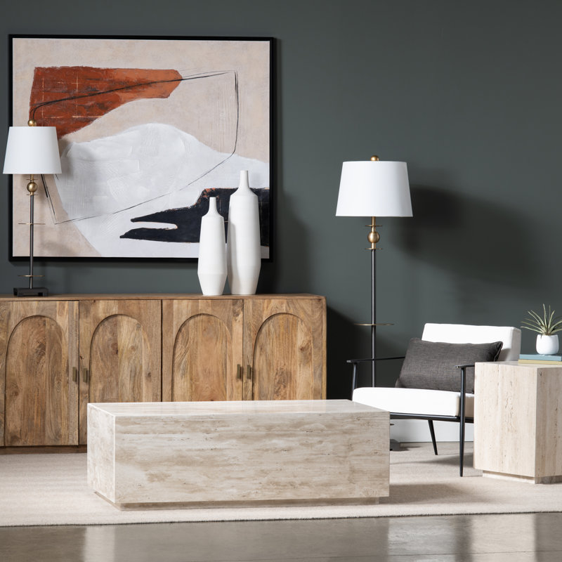 Table basse rectangulaire en pierre de travertin beige poli 50 po