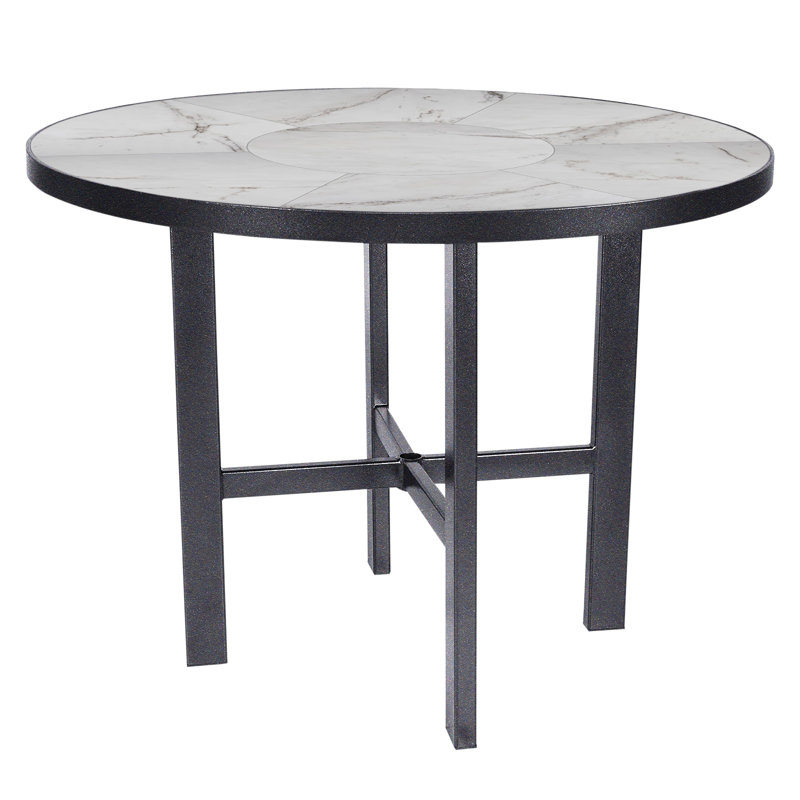 Tables Outdoor Round Bar Table, Carbon Black, Pallazo White, 39 H" W x 42" W x 42" D