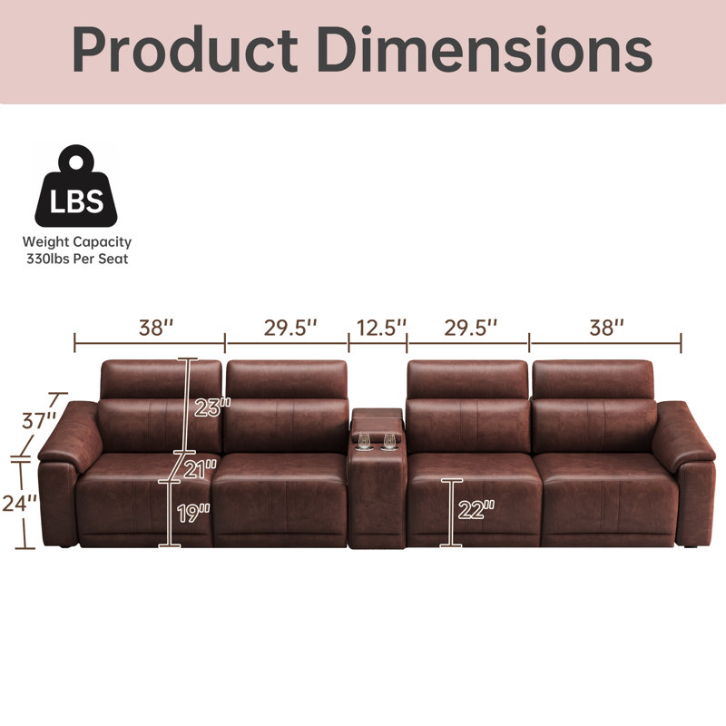 Upholstered 29.96 " Leather Power Reclining Sectional