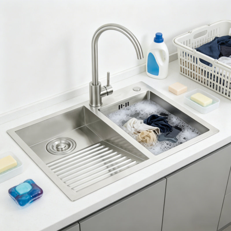 Household Stainless Steel Laundry Sink With Washboard
