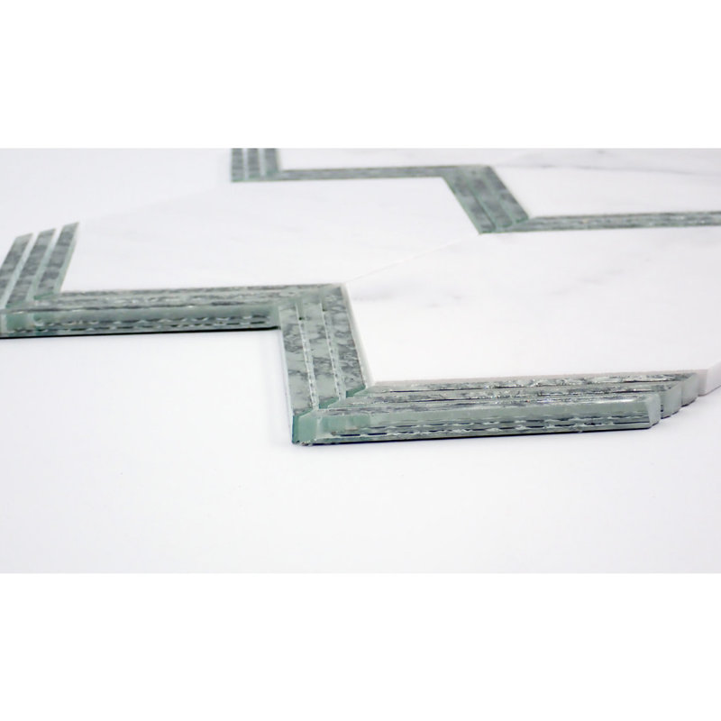 Intrigue Mirror 11 in. x 15 in. Polished Marble Floor and Wall Tile (5.39 sq. ft./Case), White/Midnight