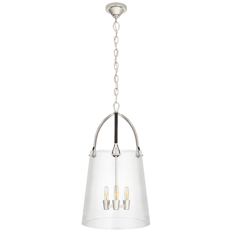 Julian 3 - Light Chandelier, Polished Nickel/Chocolate Leather, 33.5" H x 18.5" W x 18.5" D